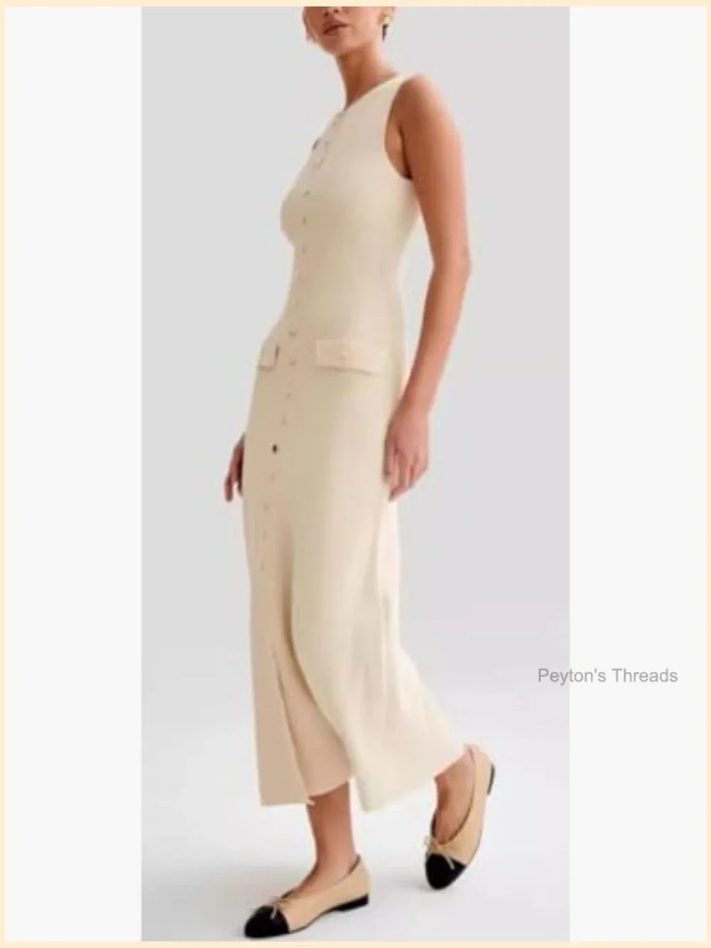 Knit Bodycon Maxi Dress with Slit, Sleeveless, Crew Neck, Women's Summer Dress - Picture 4 of 7